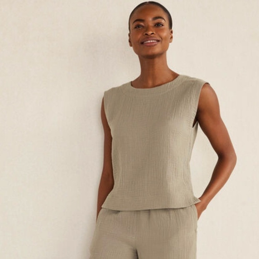 Haven Well Within Organic Cotton Gauze Tank Top M Vetiver Sage Green Lagenlook